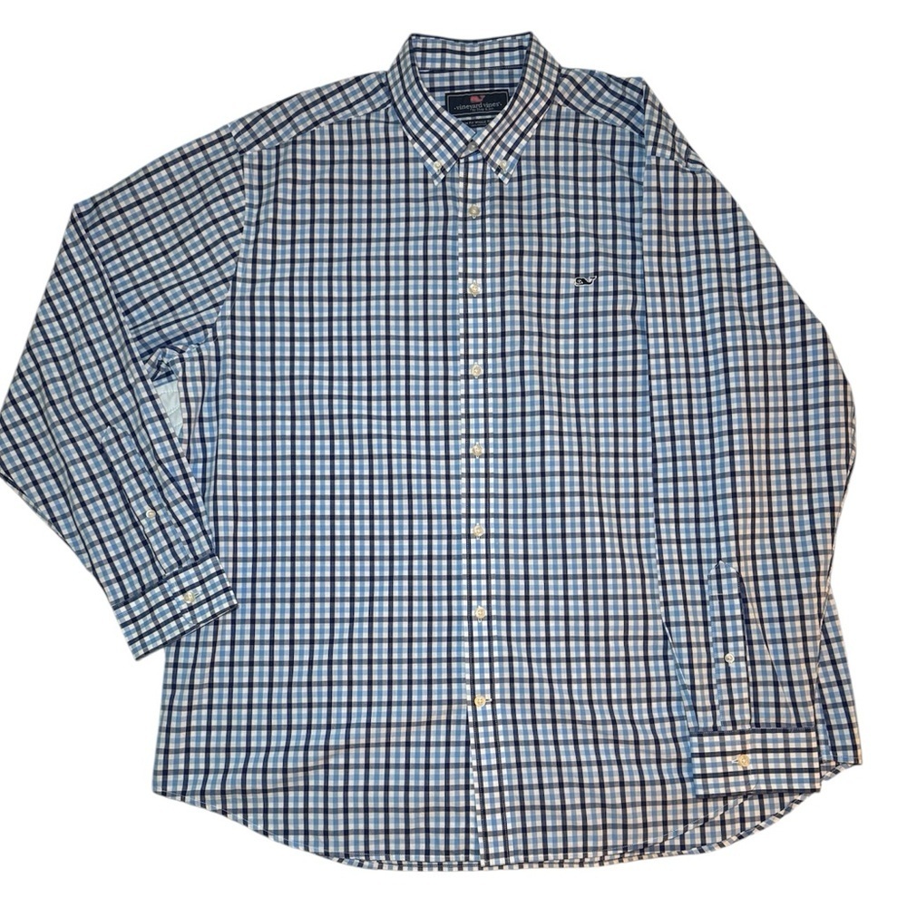 Men’s Vineyard Vines Slim Fit Whale Shirt Blue Gingham Size XXL